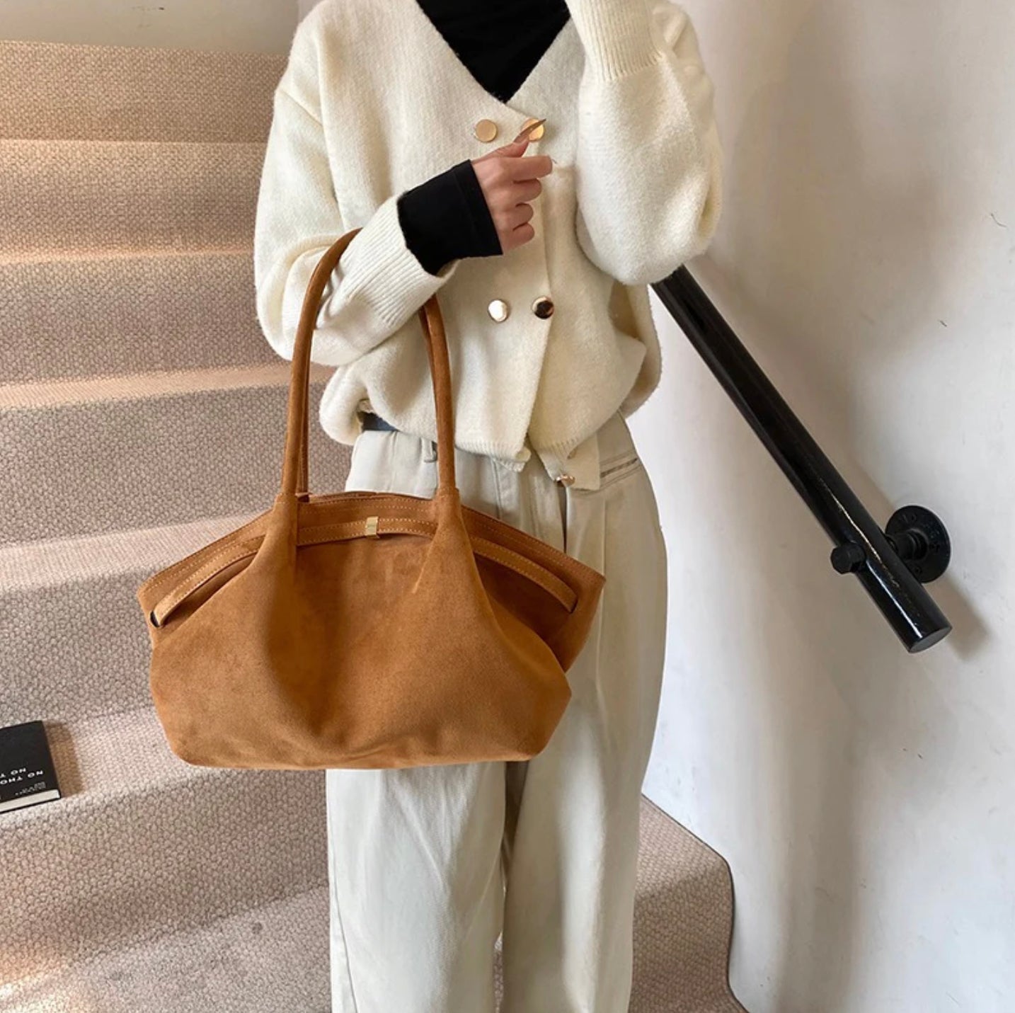 Vegan Suede Handbag for Women – Elegant, Spacious, and Durable with Adjustable Shoulder Strap