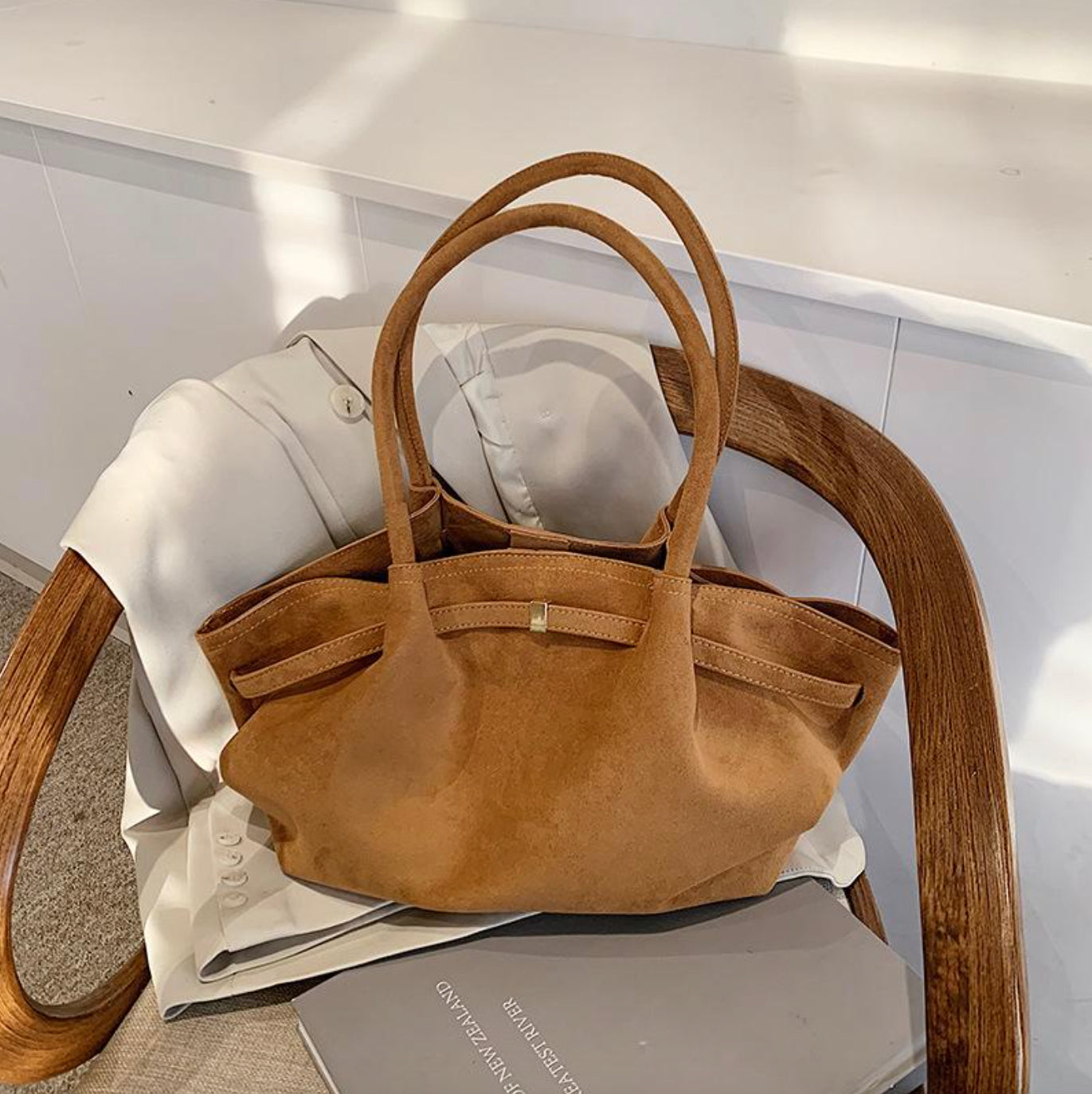 Vegan Suede Handbag for Women – Elegant, Spacious, and Durable with Adjustable Shoulder Strap