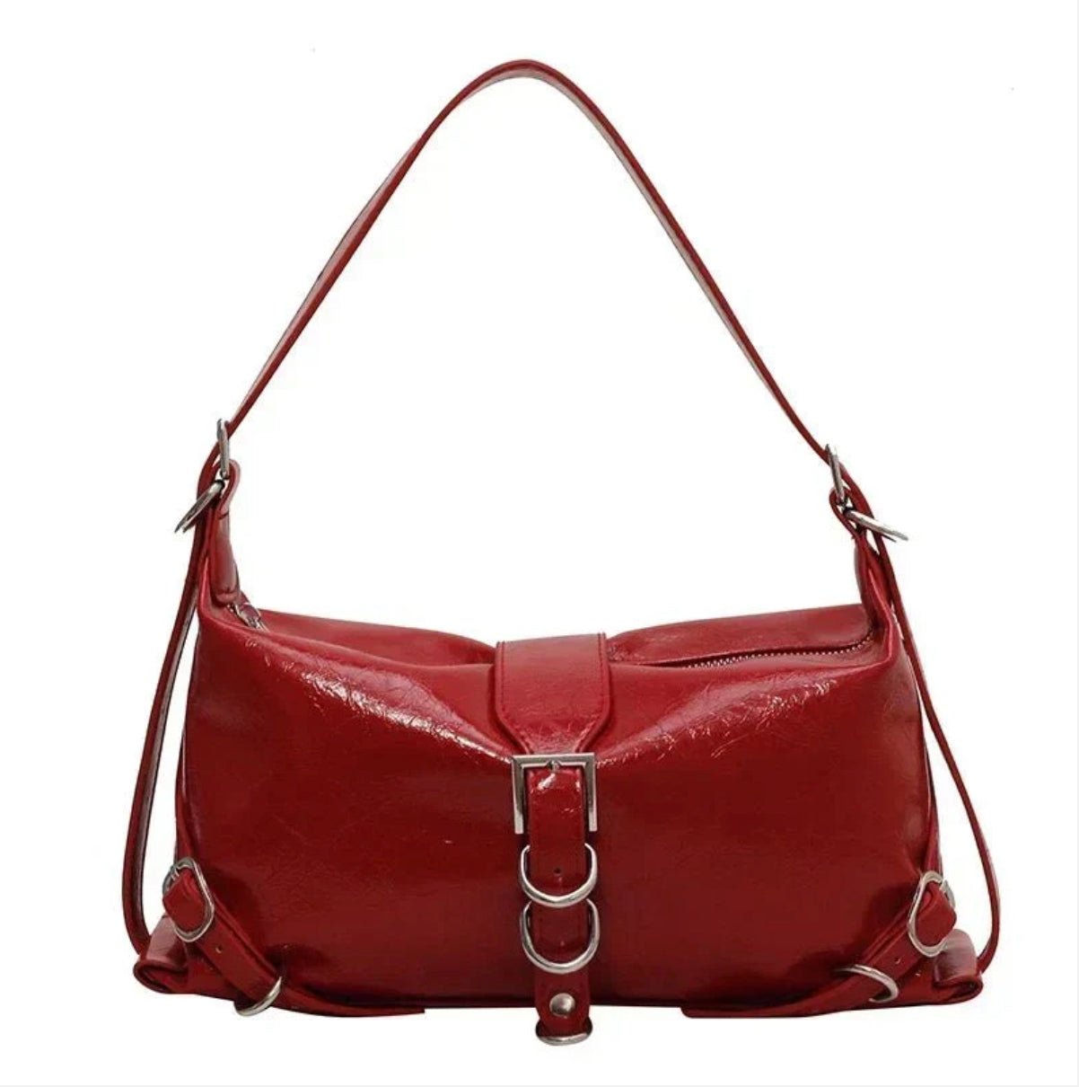 Women's Roxane Handbag in Black Leather, Rock Design with Adjustable Shoulder Strap and Spacious Interior