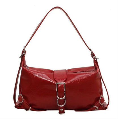 Women's Roxane Handbag in Black Leather, Rock Design with Adjustable Shoulder Strap and Spacious Interior