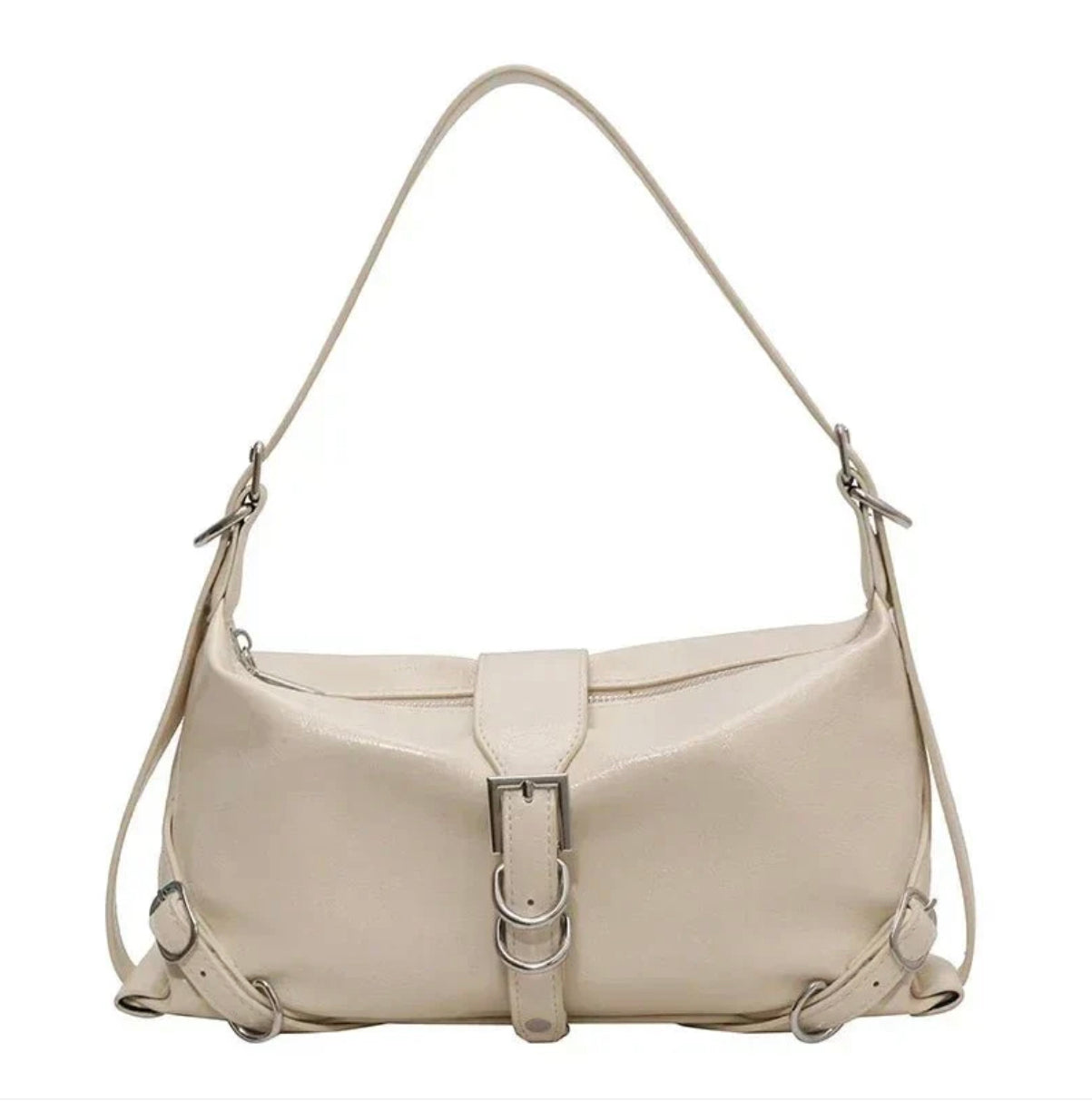 Women's Roxane Handbag in Black Leather, Rock Design with Adjustable Shoulder Strap and Spacious Interior