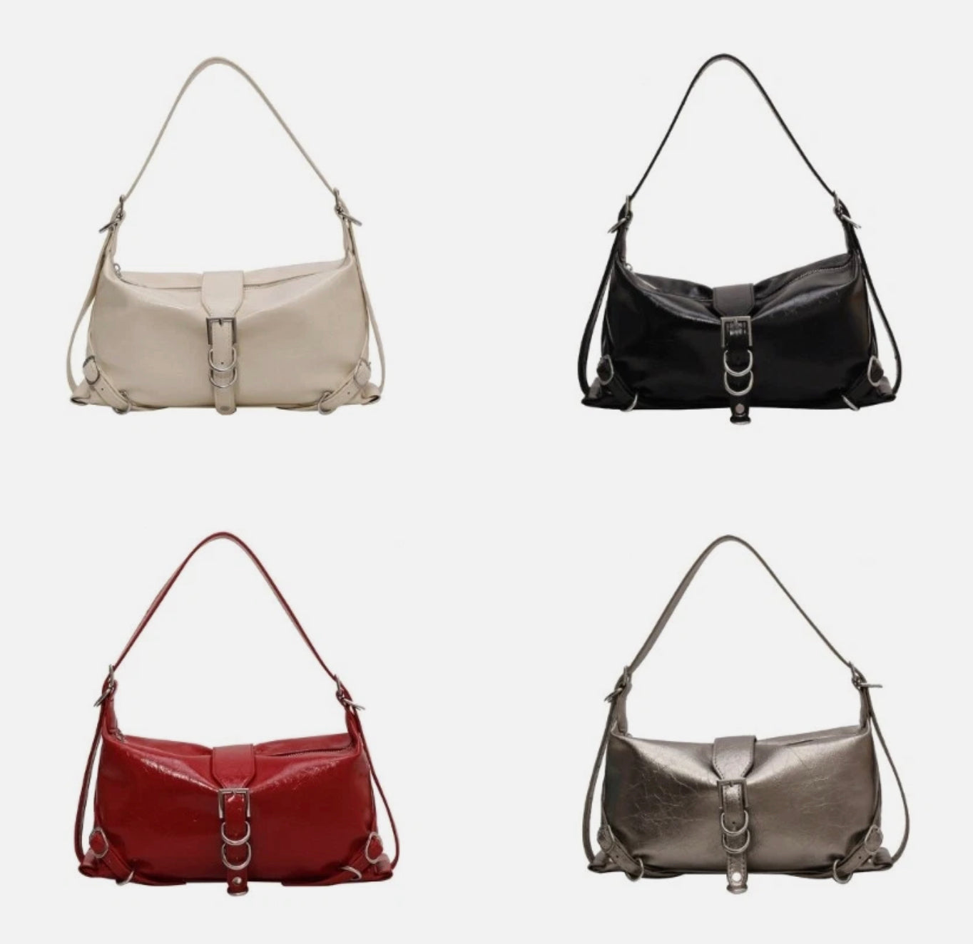 Women's Roxane Handbag in Black Leather, Rock Design with Adjustable Shoulder Strap and Spacious Interior