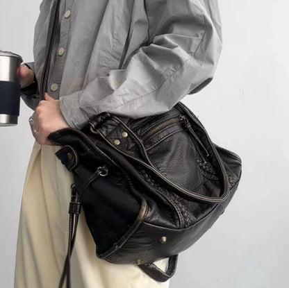 Vintage Y2K PU Leather Handbag for Women - Large Tote Bag with Adjustable Shoulder Strap - Elegant and Practical Style