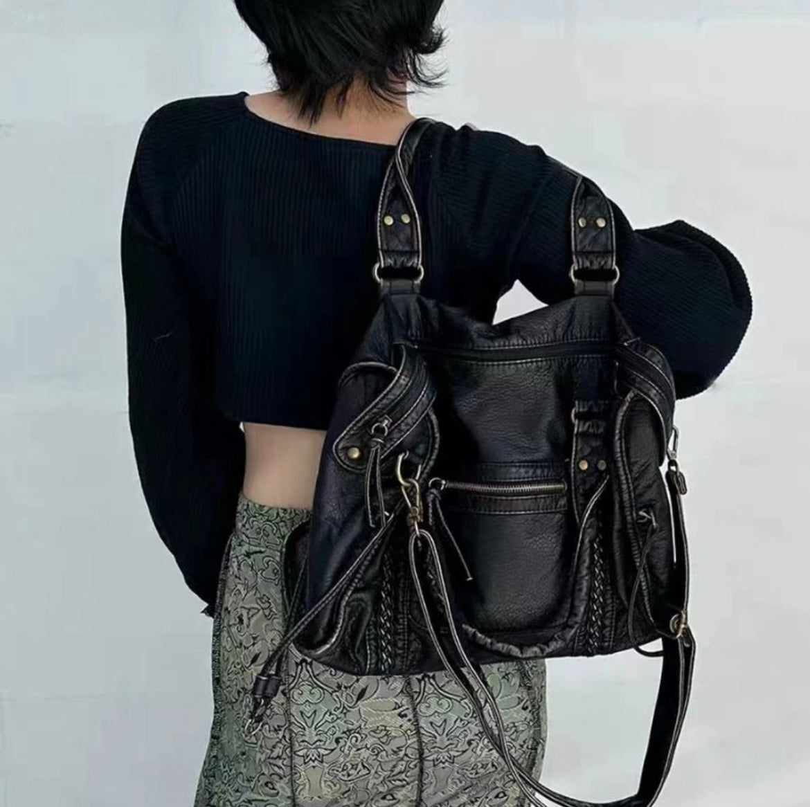 Vintage Y2K PU Leather Handbag for Women - Large Tote Bag with Adjustable Shoulder Strap - Elegant and Practical Style