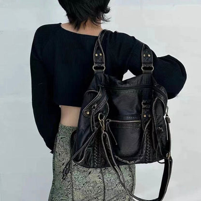 Vintage Y2K PU Leather Handbag for Women - Large Tote Bag with Adjustable Shoulder Strap - Elegant and Practical Style