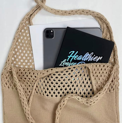 Women's Vintage Crochet Handbag – Large Cotton Tote Ideal for Beach and Summer, Casual Boho Chic Style