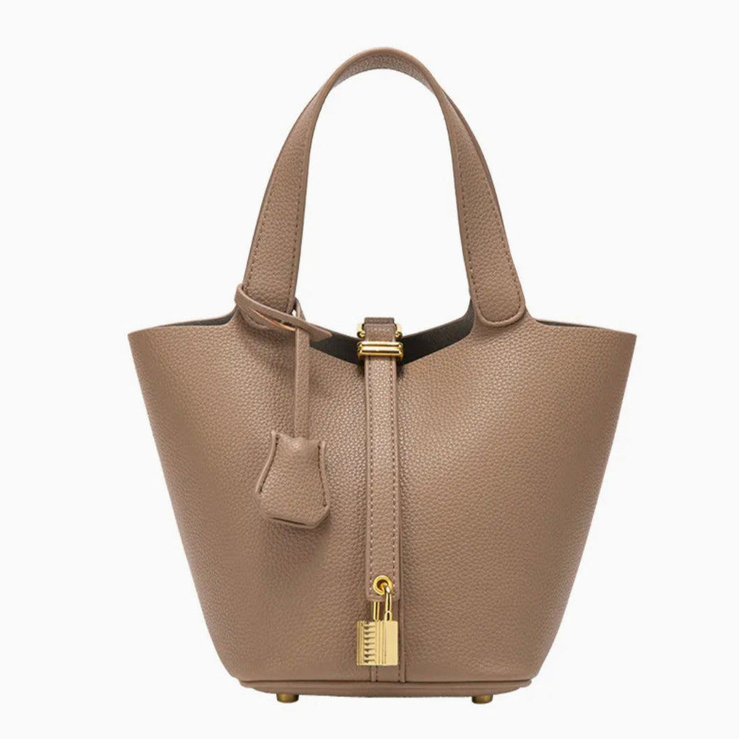 Sac à Main Femme Élégant en Cuir Végétalien avec Poignée en Acier – Sac Seau 16x20x19 cm