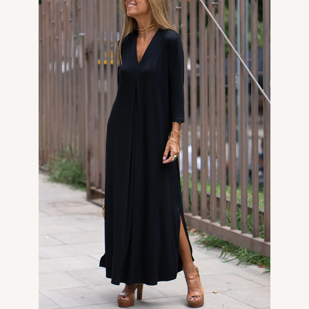 Robe Femme Décontractée à Col en V en Coton - Élégance et Confort pour Toutes Occasions