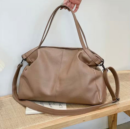 Large Women's Leather Handbag with Multiple Pockets, Adjustable Shoulder Strap – Elegant and Spacious Black or Brown