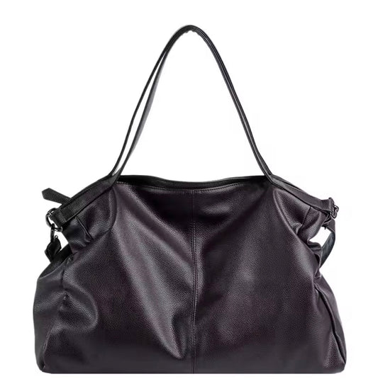 Large Women's Leather Handbag with Multiple Pockets, Adjustable Shoulder Strap – Elegant and Spacious Black or Brown