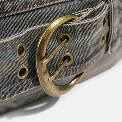 Eclectic Women's Hobo Bag in Denim with Adjustable Strap – Compact and Spacious Handbag for a Trendy Style