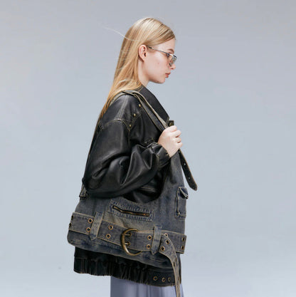 Eclectic Women's Hobo Bag in Denim with Adjustable Strap – Compact and Spacious Handbag for a Trendy Style