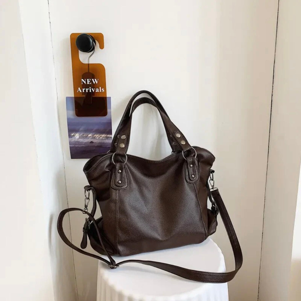 Elegant Vegan Leather Women's Handbag with Adjustable Shoulder Strap – 5 Colors Available, 40x28x11 cm