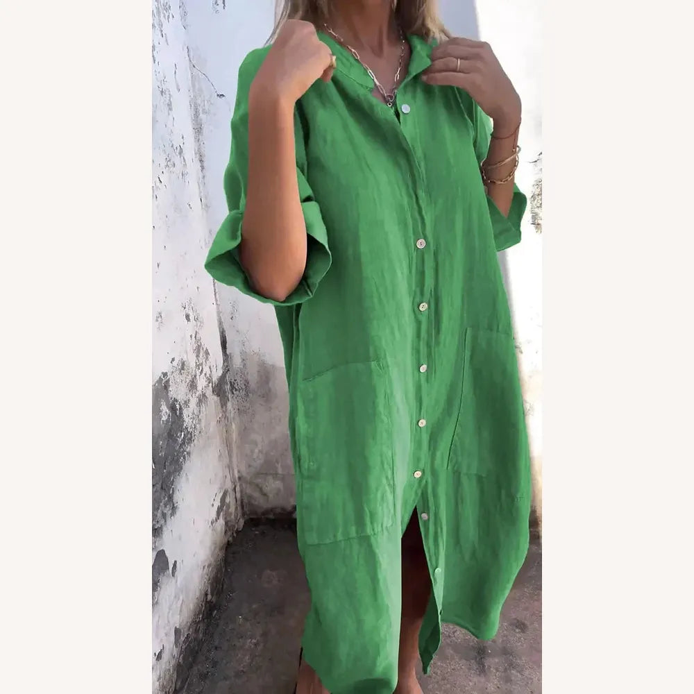 Robe Chemise Longue Femme en Tissu Léger - Élégante et Décontractée pour Toutes Occasions