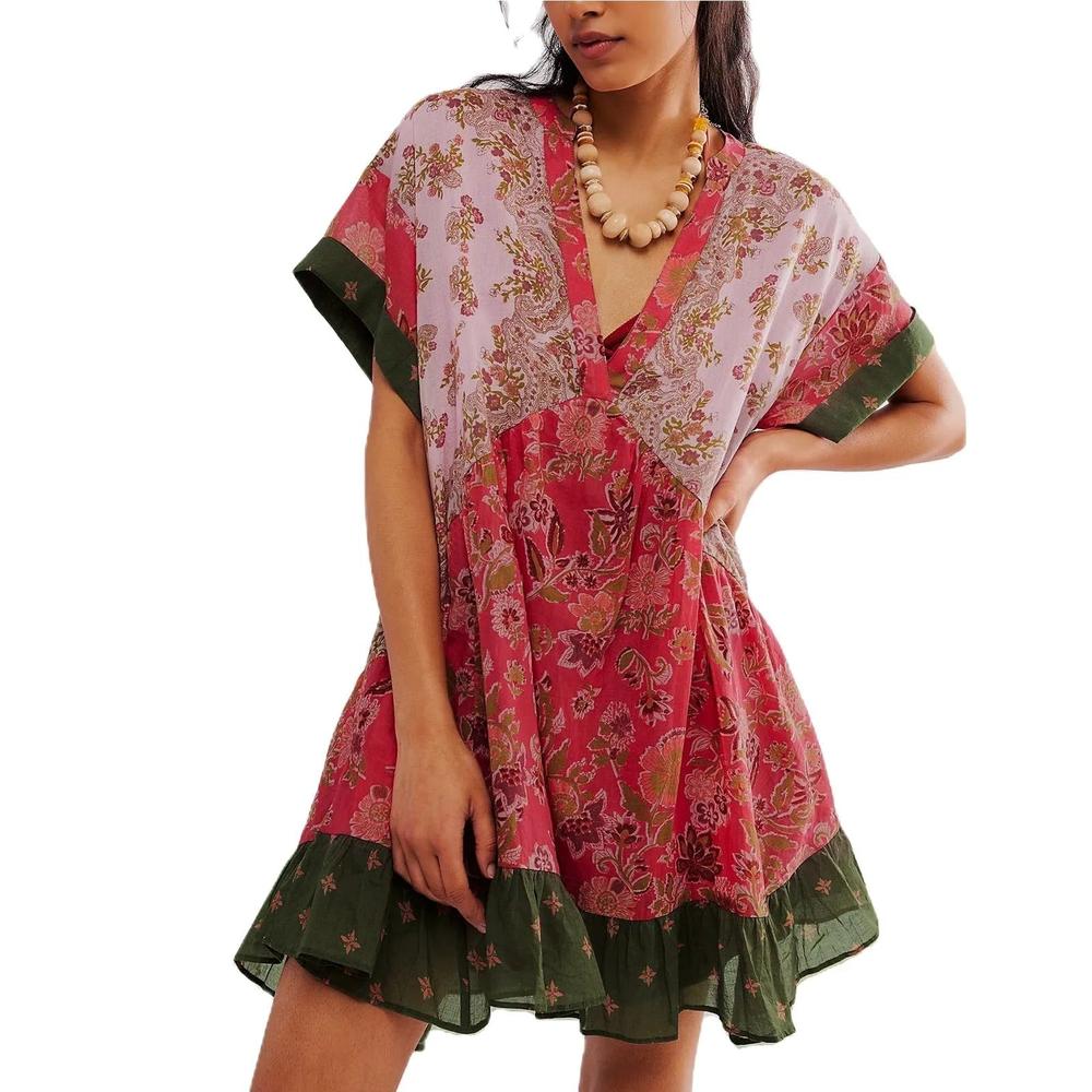 Robe Bohème Longue Femme à Col en V – Élégante et Confortable, Parfaite pour Soirées Printanières et Été