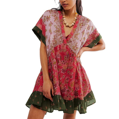 Bohemian Long Dress for Women with V-Neck – Elegant and Comfortable, Perfect for Spring Evenings and Summer