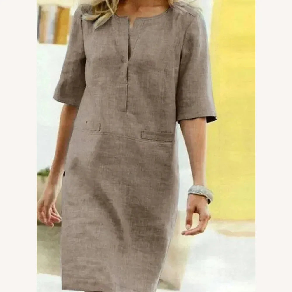Robe Femme à Manches Courtes en Coton Mélangé – Élégance Décontractée pour Printemps Été