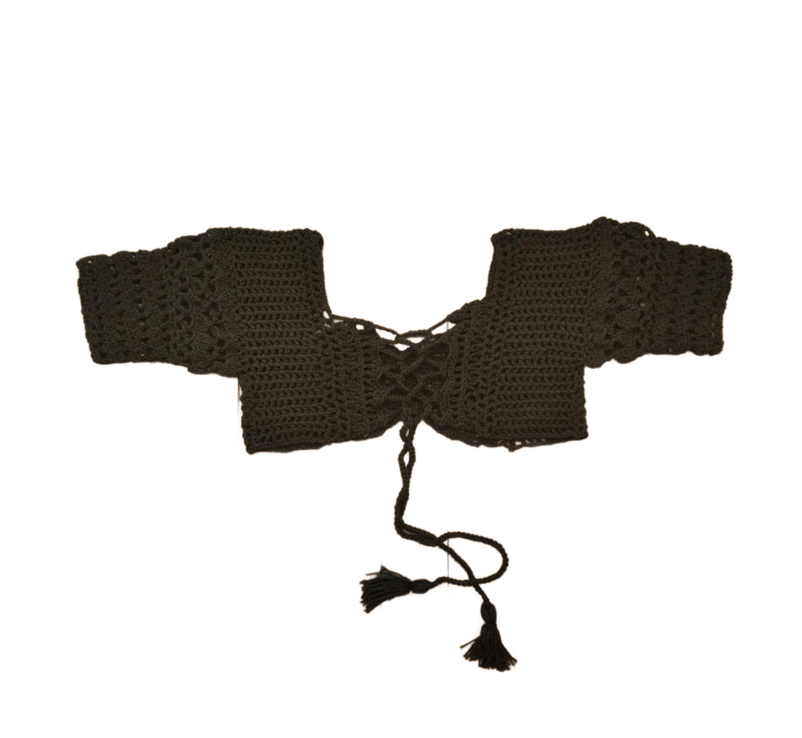 Top Court en Crochet Boho Femme Off-Shoulder avec Détails à Lacets – Tissu Doux et Respirant pour l'Été