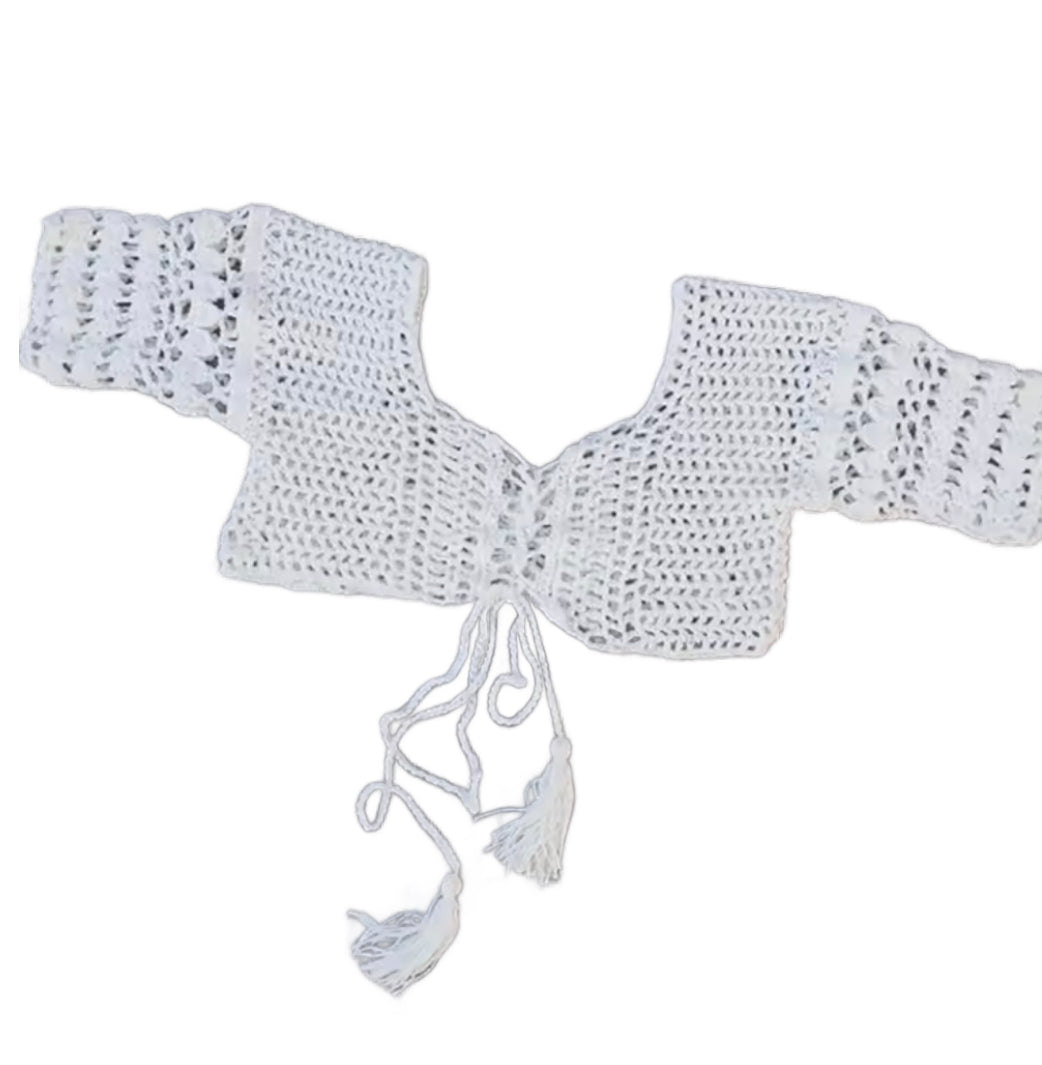 Top Court en Crochet Boho Femme Off-Shoulder avec Détails à Lacets – Tissu Doux et Respirant pour l'Été