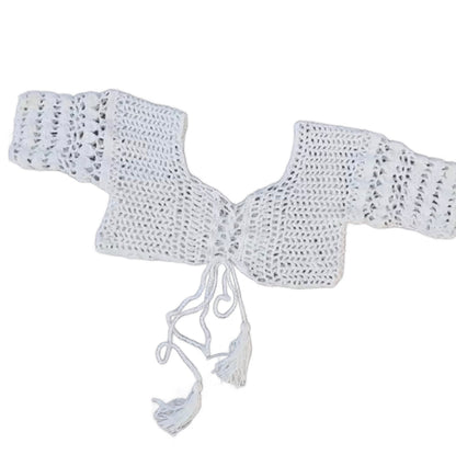 Boho Crochet Top for Women Off-Shoulder with Lace-Up Details – Soft and Breathable Fabric for Summer