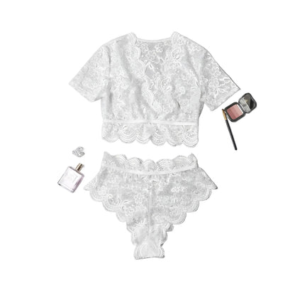 Sexy Crochet Lace Lingerie Set with Tulle Details for Women – Elegant and Sensual Underwear