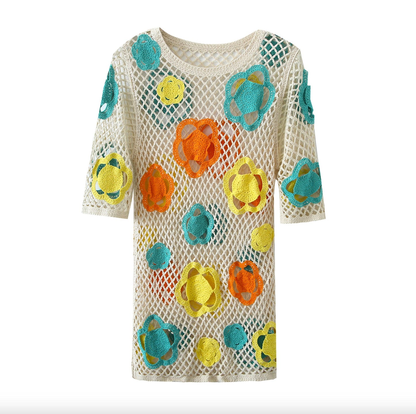 Women's Short Colorful Crochet Dress – Sexy and Seductive Style for Evenings and Special Occasions