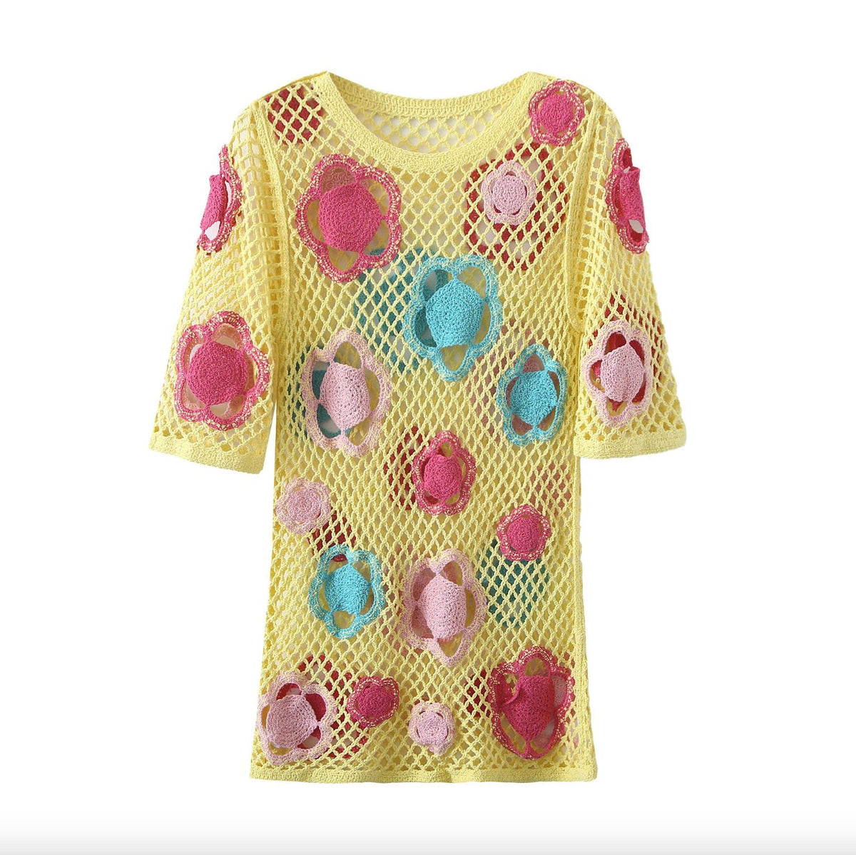 Women's Short Colorful Crochet Dress – Sexy and Seductive Style for Evenings and Special Occasions