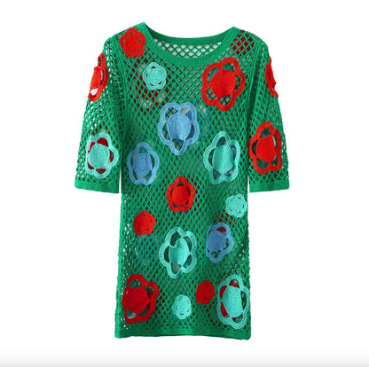 Women's Short Colorful Crochet Dress – Sexy and Seductive Style for Evenings and Special Occasions