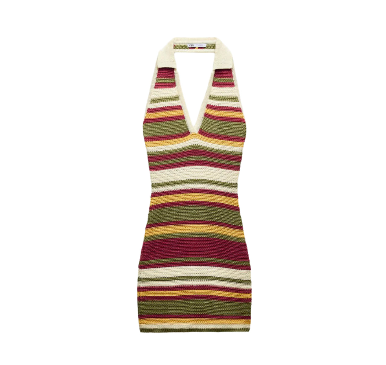 Women's Striped Mini Knit Dress - Retro 70s Style with V-Neckline, Flattering Cut, and Soft Fabric