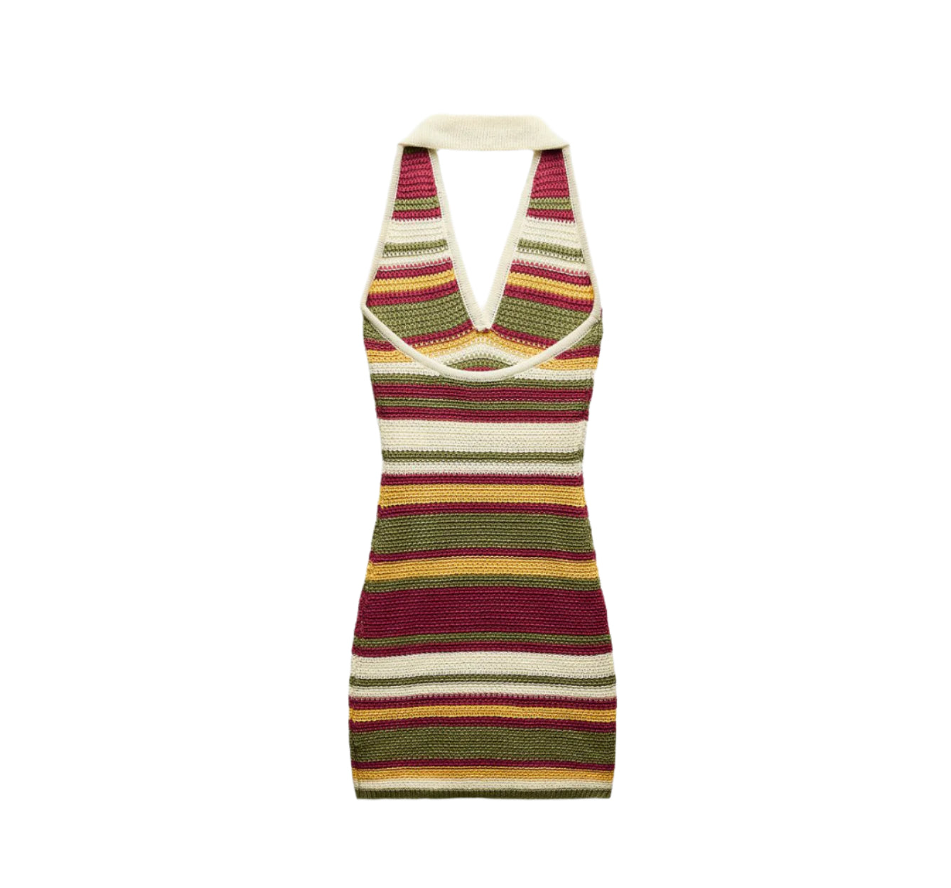 Women's Striped Mini Knit Dress - Retro 70s Style with V-Neckline, Flattering Cut, and Soft Fabric