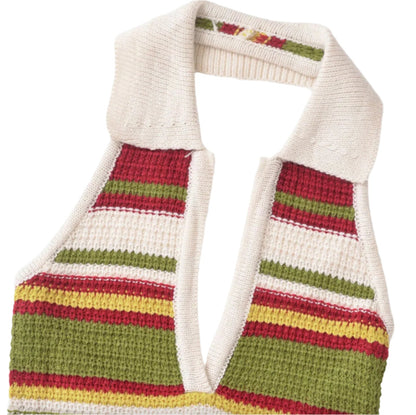 Women's Striped Mini Knit Dress - Retro 70s Style with V-Neckline, Flattering Cut, and Soft Fabric