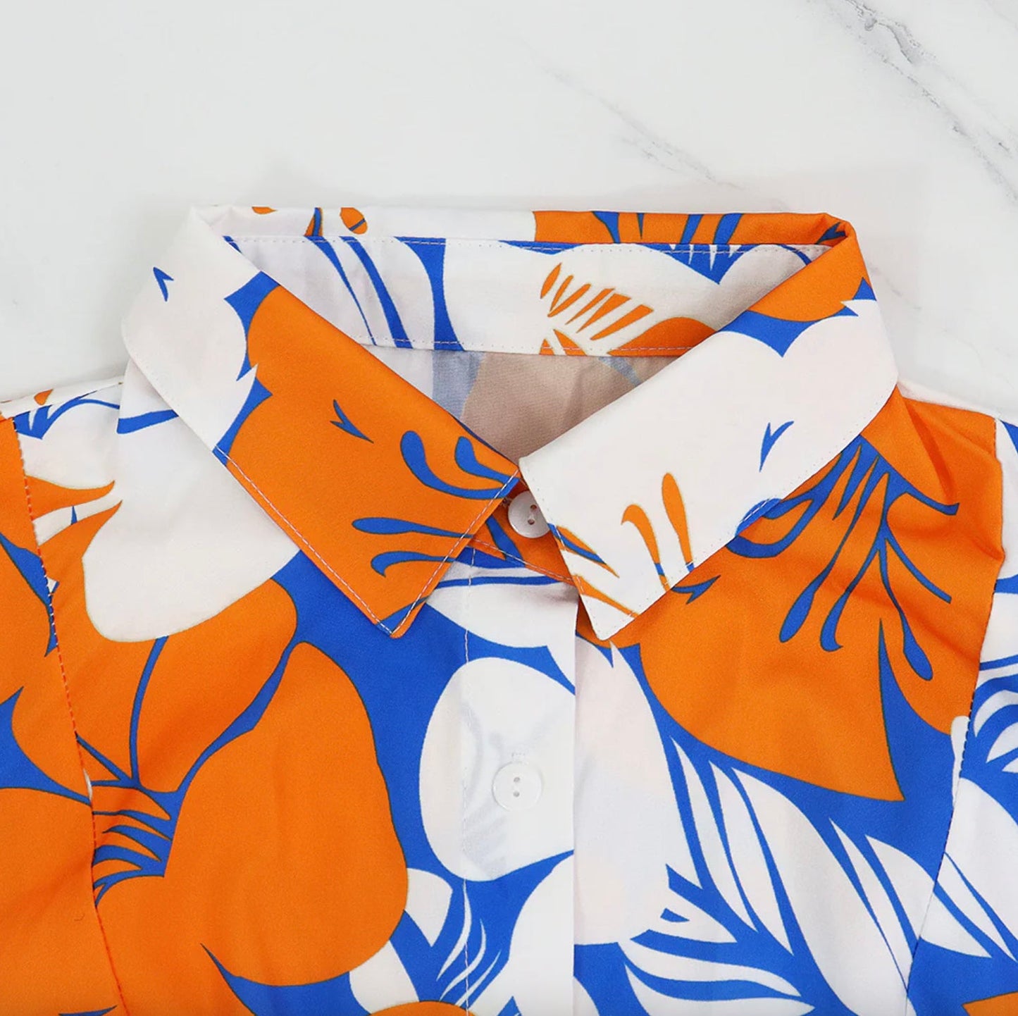 Long Women's Dress Floral Print Buttoned with Belt – Summer Elegance in Polyester