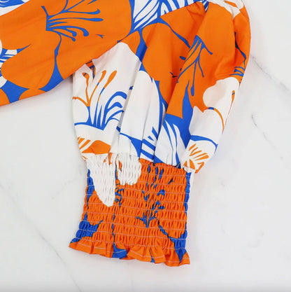 Long Women's Dress Floral Print Buttoned with Belt – Summer Elegance in Polyester