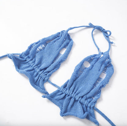 Sexy Lace-Up Backless Set with Ruffle Details for Women – Halter Neckline, Slim Fit, Perfect for Summer