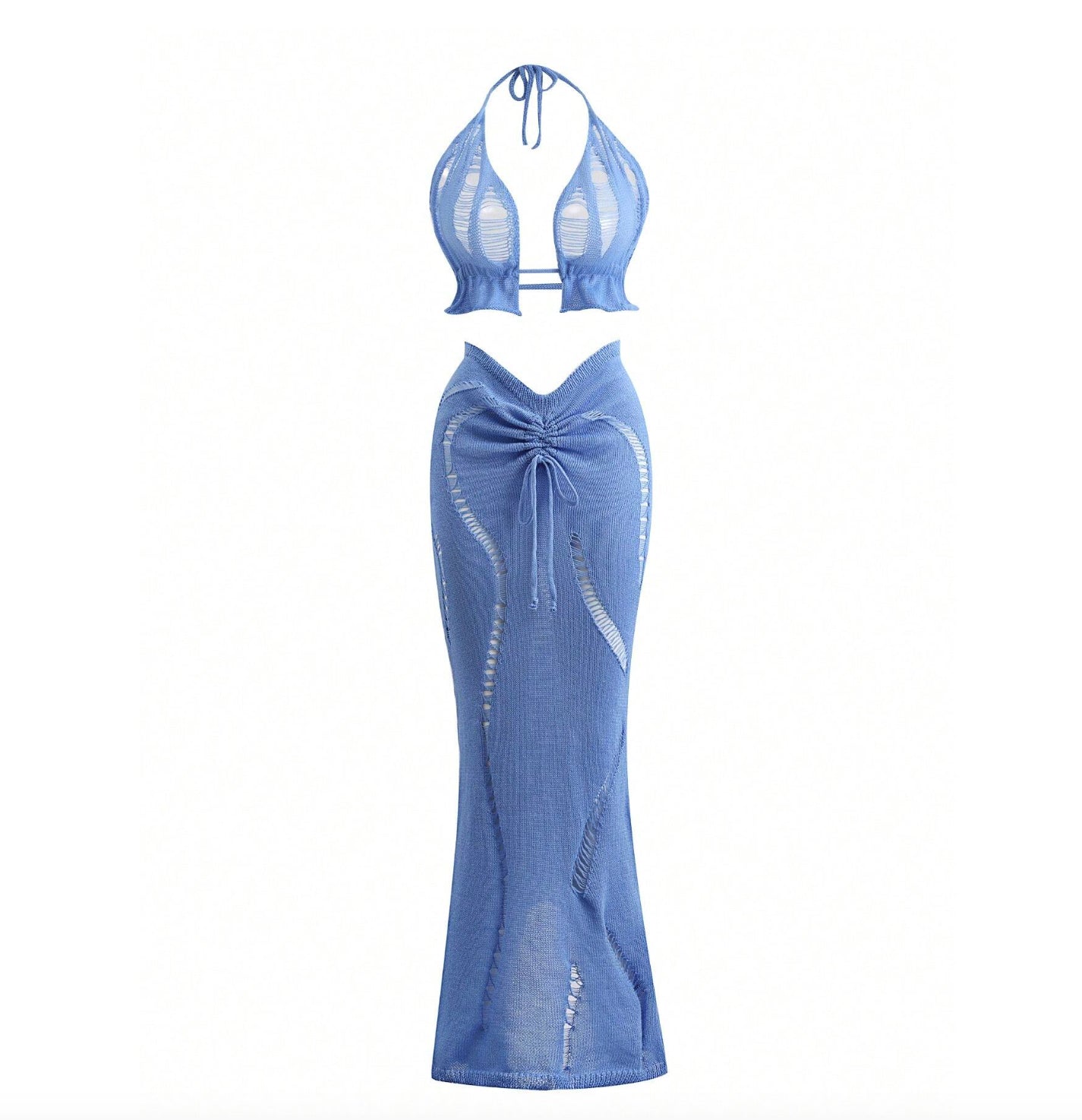 Ensemble Sexy à Lacets Sans Dos avec Détails à Volants pour Femme – Décolleté Licou, Ajustement Slim, Parfait pour l'Été