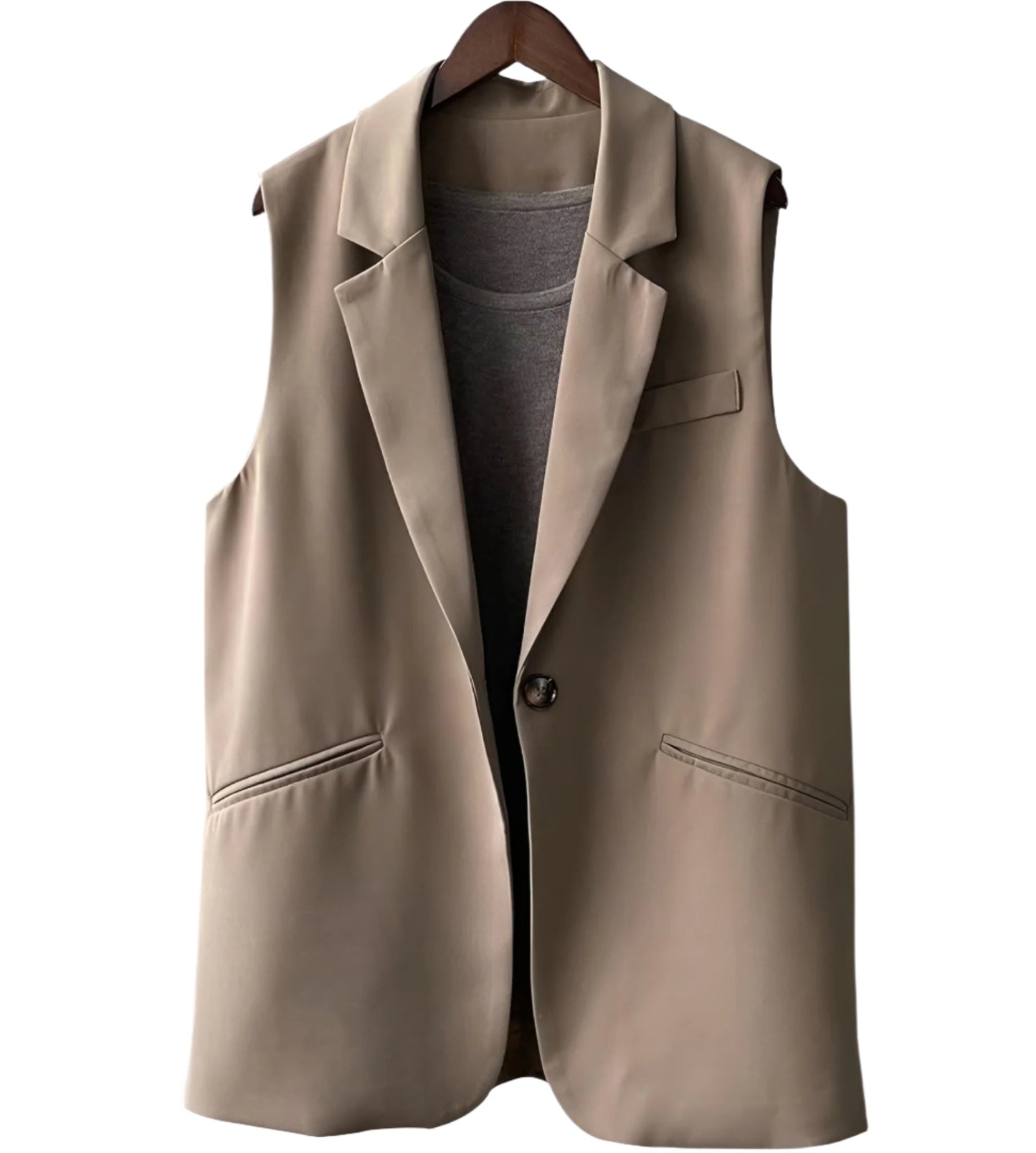 Elegant Sleeveless Women's Blazer in Polyester - Chic Minimalist Black Blazer Jacket, Fitted and Modern Cut