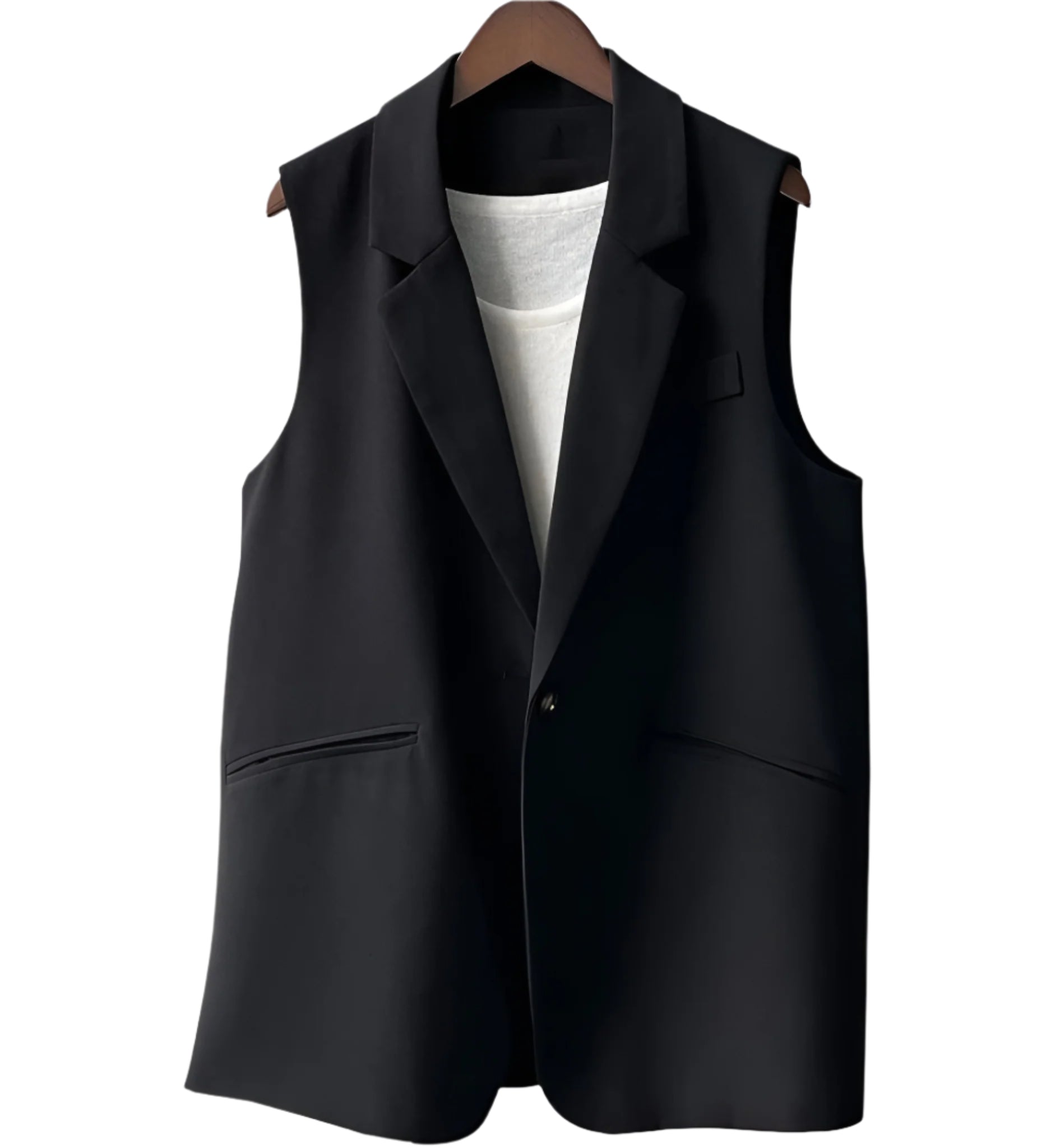Blazer Sans Manches Femme Élégant en Polyester - Veste Blazer Chic Minimaliste Noir, Coupe Ajustée et Moderne