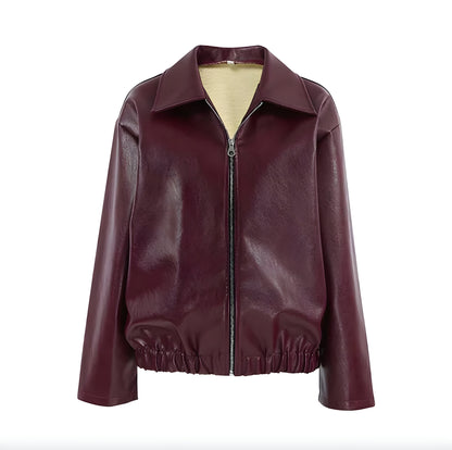 Women's Red Bordeaux Zipped Jacket Size M Faux Leather