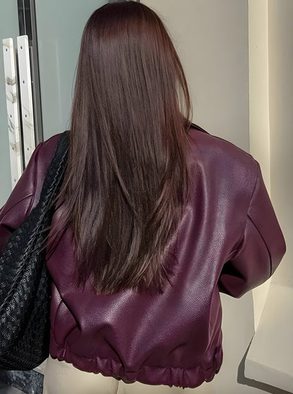 Women's Red Bordeaux Zipped Jacket Size M Faux Leather