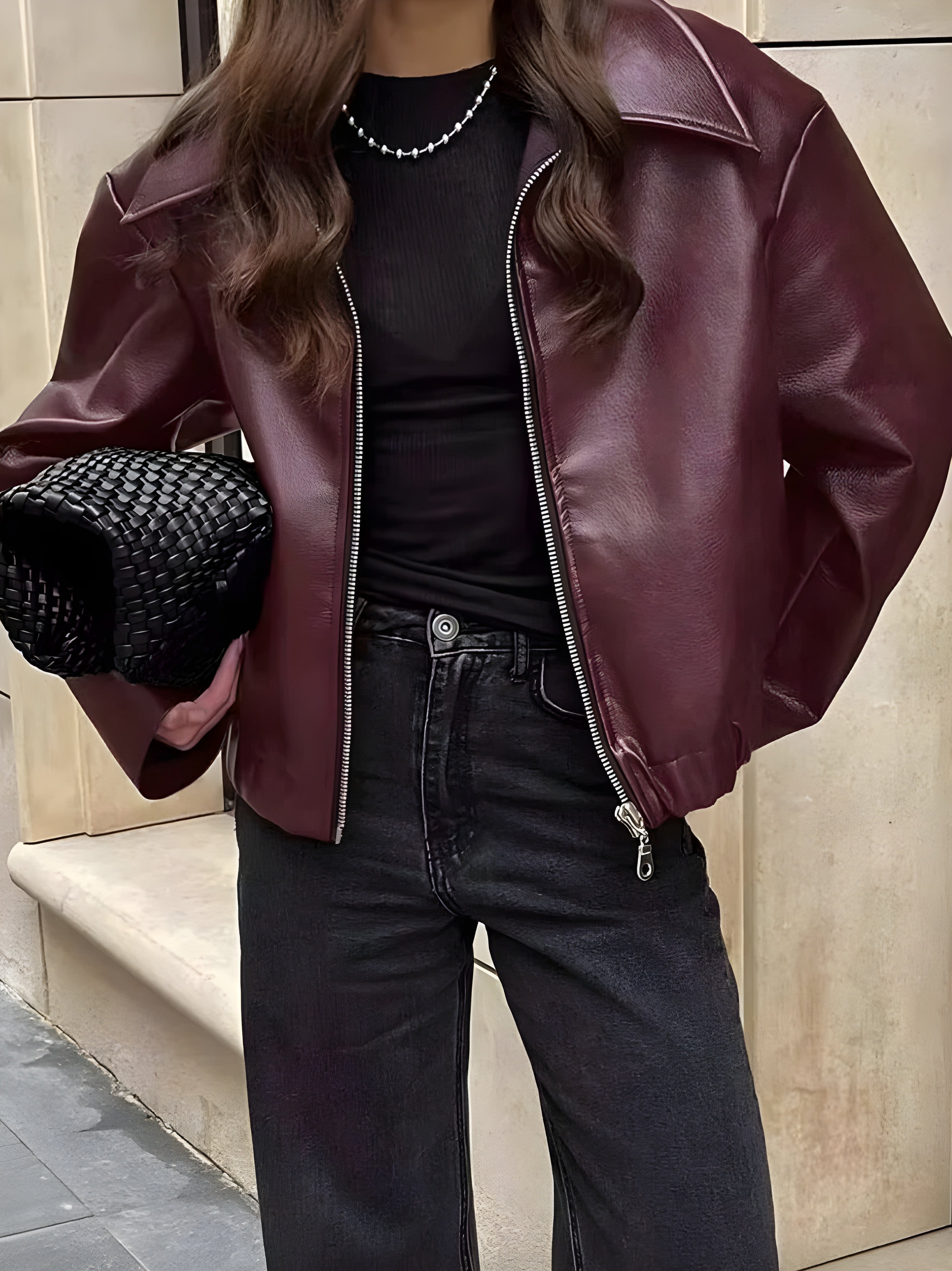 Veste Femme Zippée Rouge Bordeaux Taille M Similicuir