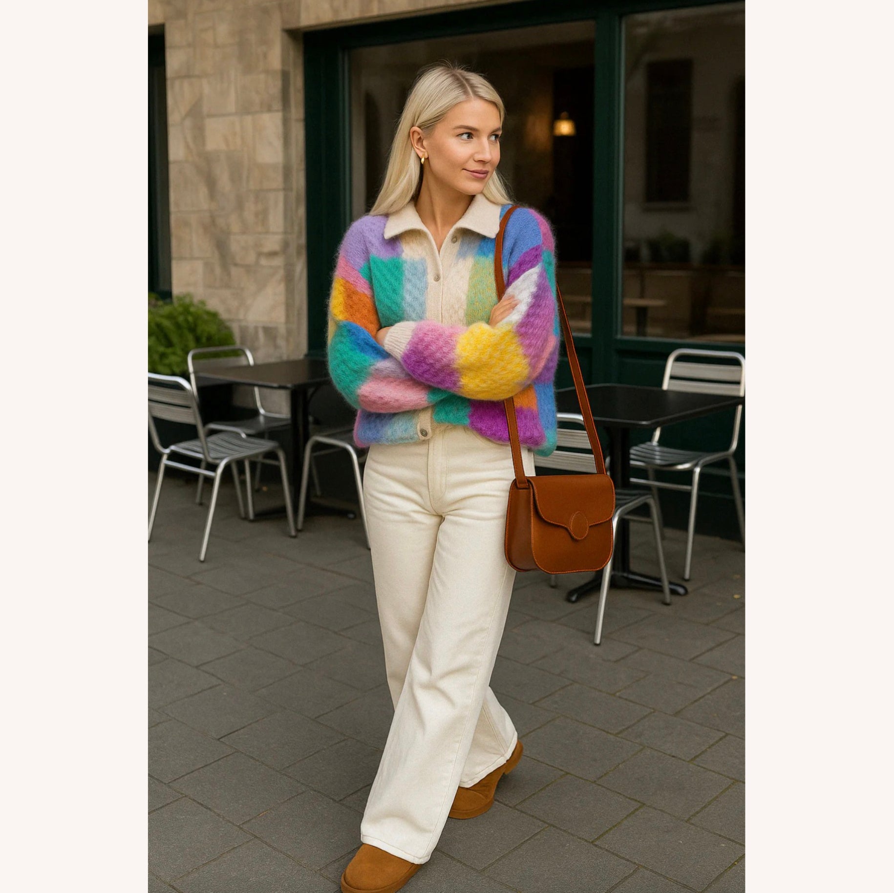 Gilet Femme Multicolore Taille Unique Acrylique Rayé
