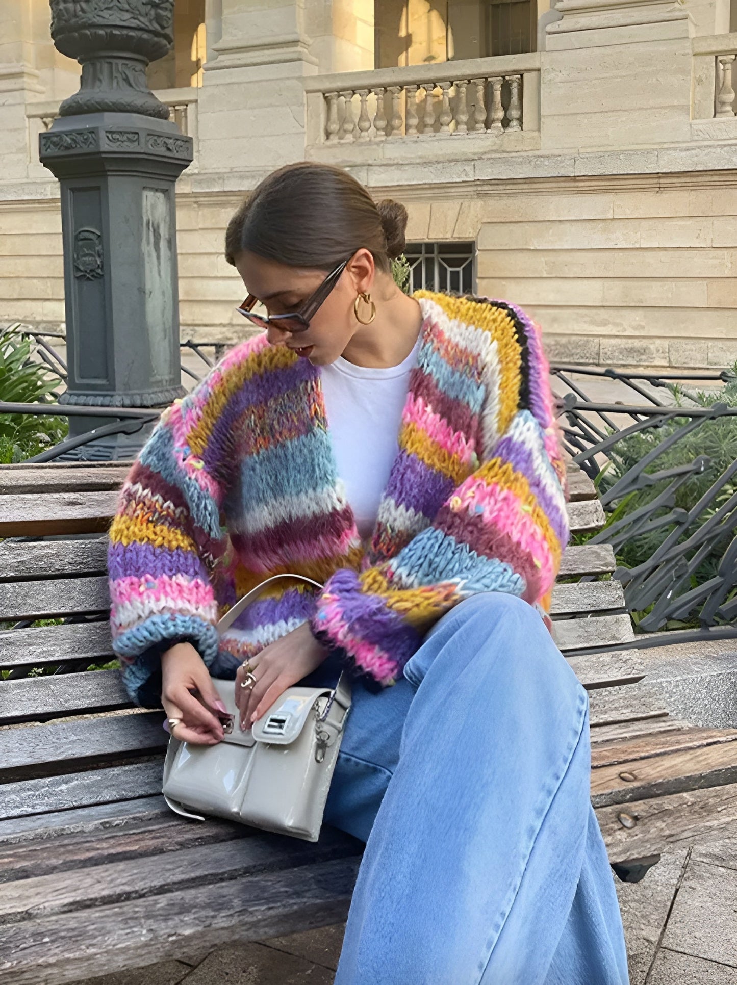 Women's Multicolor Vest One Size Acrylic Striped