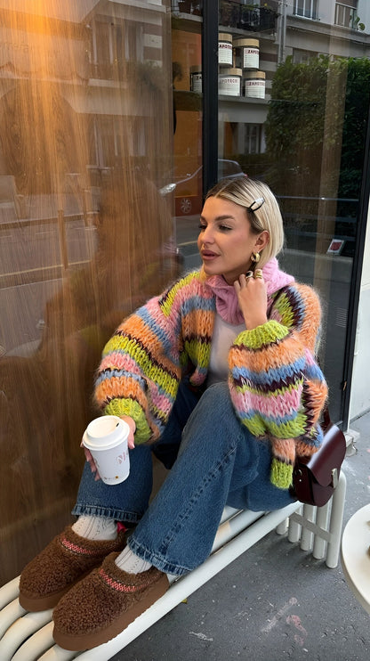 Women's Multicolor Vest One Size Acrylic Striped