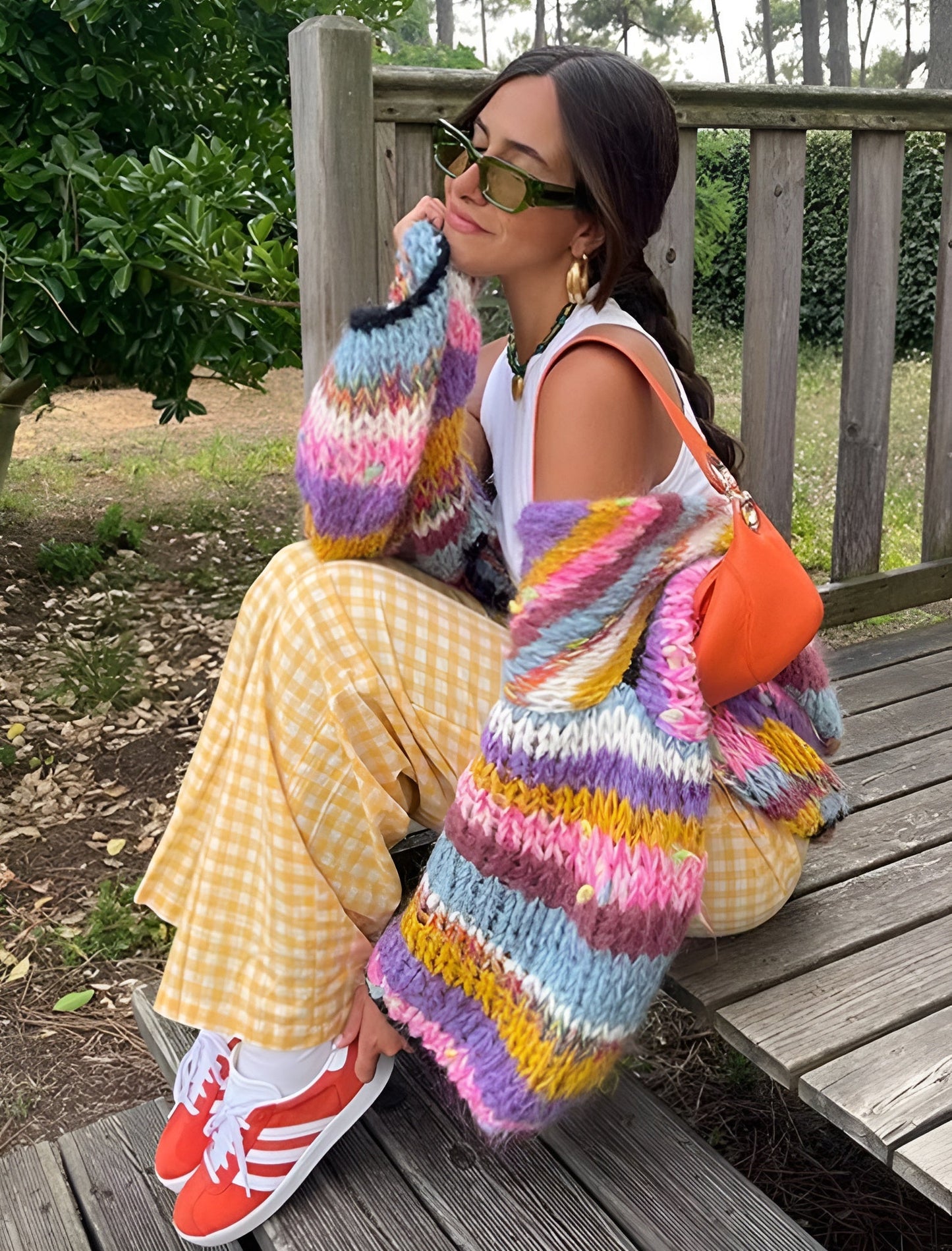 Women's Multicolor Vest One Size Acrylic Striped