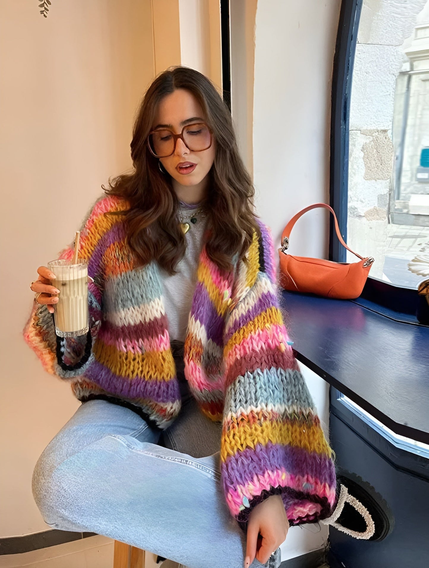 Women's Multicolor Vest One Size Acrylic Striped