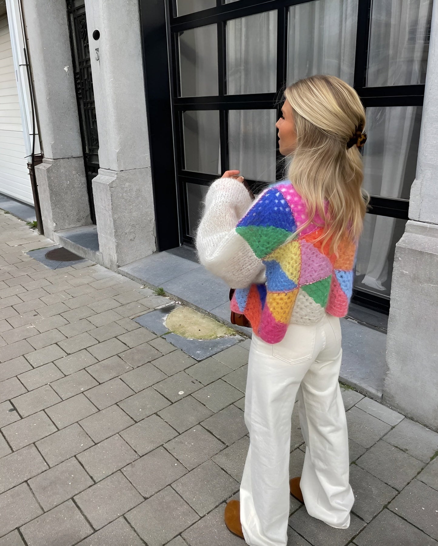 Women's Multicolor Vest One Size Acrylic Striped