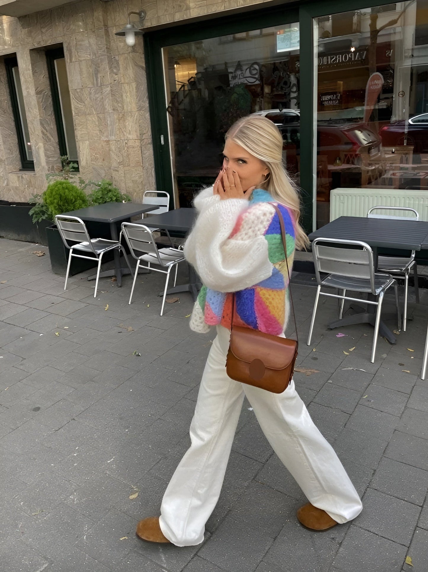 Women's Multicolor Vest One Size Acrylic Striped