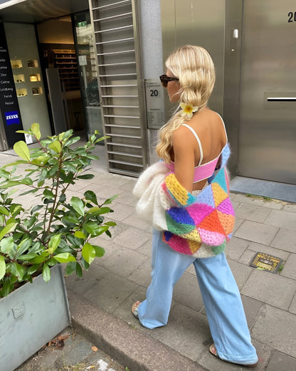 Women's Multicolor Vest One Size Acrylic Striped