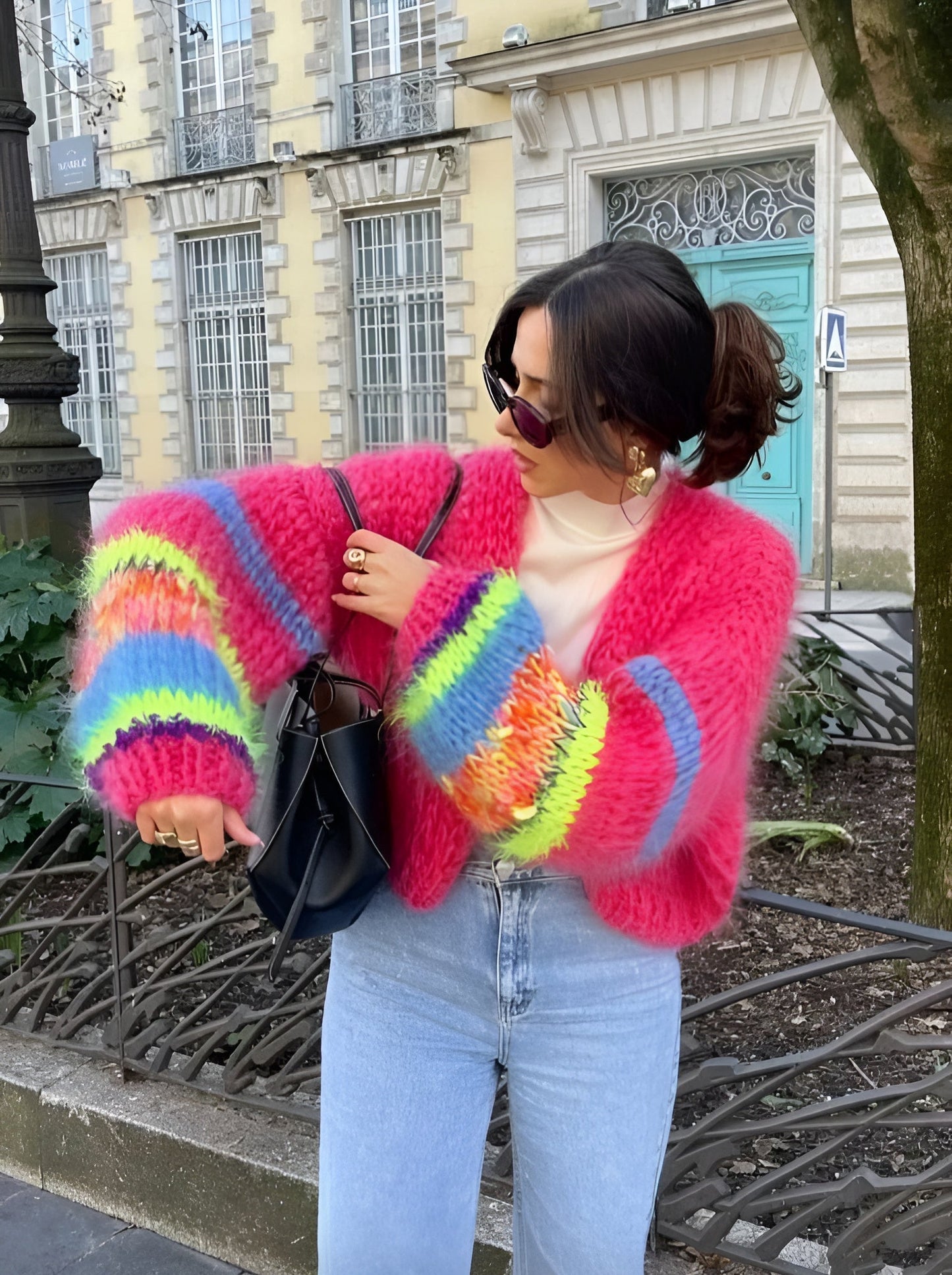 Women's Multicolor Vest One Size Acrylic Striped