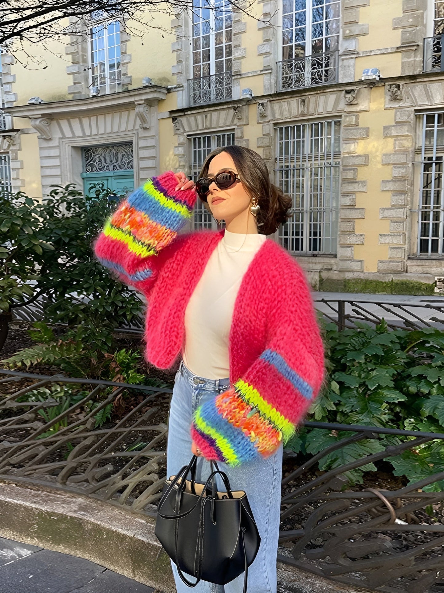 Women's Multicolor Vest One Size Acrylic Striped